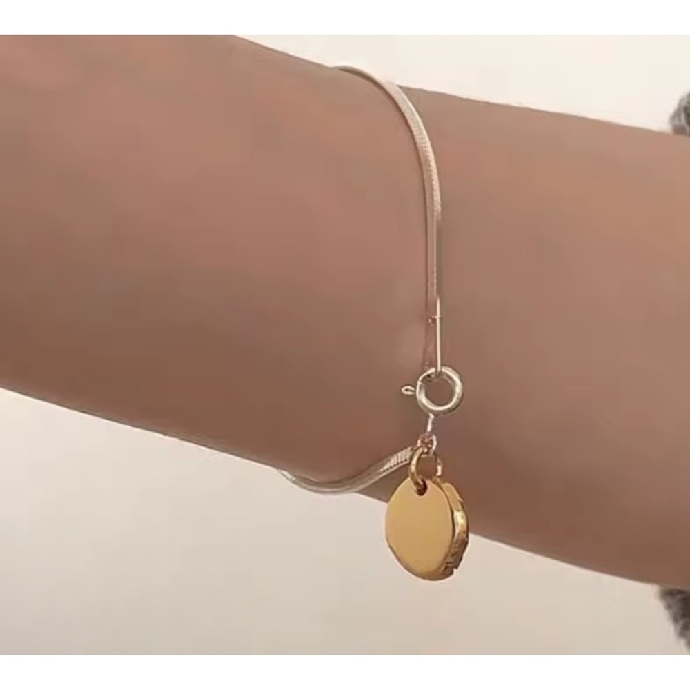 NEW STERLING SILVER SNAKE CHAIN BRACELET GOLD DISC‎ 925 ADJUSTABLE COIN BRACELET